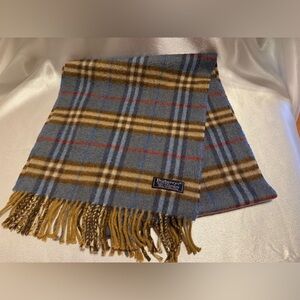 Burberry’s Cashmere Blue & Brown Plaid Scarf Unisex